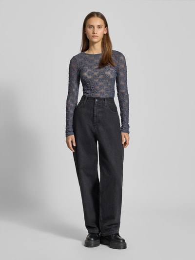 Only Slim Fit Langarmshirt aus Baumwoll-Mix Modell 'LOLA' Rauchblau 1