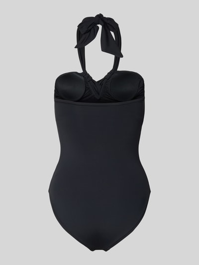 Produktfoto, Body mit Neckholder von Seafolly in Schwarz, Material-Mix mit Stretch-Anteil, Schnürverschluss, Raffungen, körpernaher Schnitt