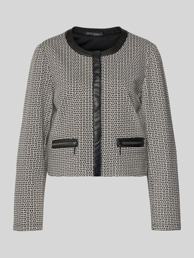 Produktfoto, Blazer mit Rundhalsausschnitt von Betty Barclay im Material-Mix mit Viskose-Anteil, Regular-Fit, gemustert, Reißverschlusstaschen, verdeckte Druckknopfleiste, Farbkombination aus Schwarz und Weiß, strukturierte Oberfläche