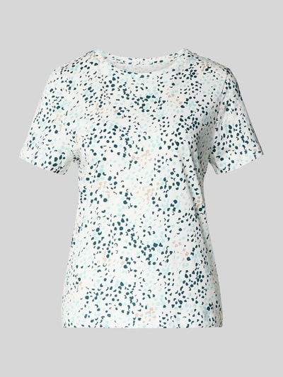 Produktfoto, Regular Fit T-Shirt aus reiner Baumwolle von Tom Tailor mit abstraktem gepunktetem Allover-Muster in Blau und Weiß auf Jersey.