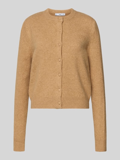 Produktfoto, Cardigan mit Rundhalsausschnitt Modell 'SEEDSUN' von Mango aus Material-Mix mit Baumwoll-Anteil, Regular-Fit, Knopfleiste, Rückenlänge 50 cm, Ärmellänge 65 cm, Damen Cardigan mit weicher Struktur in warmem Beigeton.