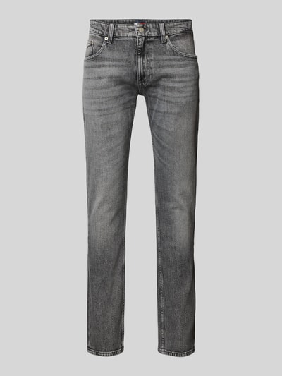 Produktfoto, Slim Fit Jeans aus Baumwoll-Mix Modell 'SCANTON' von Tommy Jeans in grauer Denim-Optik mit 5-Pocket-Design und Label Patch.