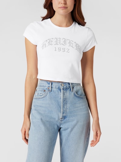 Review Cropped T-Shirt mit Label-Applikation Weiss 4