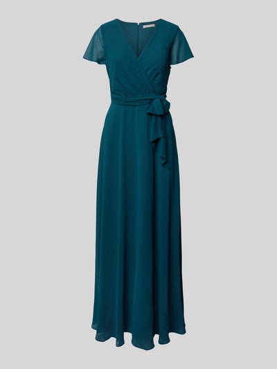Christian Berg Cocktail Wickelkleid mit V-Ausschnitt und Bindegürtel Lagune 2