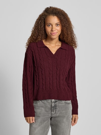 Review Strickpullover mit V-Ausschnitt und Umlegekragen Dunkelrot 4