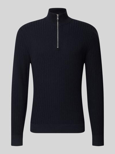 Christian Berg Men Strickpullover mit gerippten Abschlüssen Marine 2