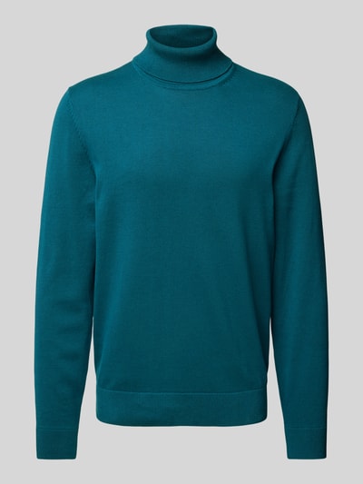 s.Oliver RED LABEL Regular Fit Rollkragenpullover aus Baumwolle mit gerippten Abschlüssen Petrol 1