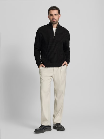 SELECTED HOMME Bluza o kroju regular fit z kołnierzem i fakturą wafla model ‘TOM’ Czarny 1