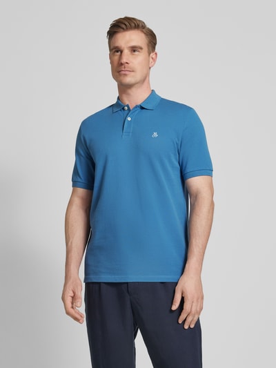 Marc O'Polo Regular fit poloshirt met labelstitching Rookblauw - 4