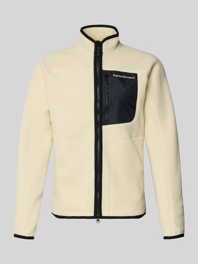 Produktfoto, Jacke mit Teddyfell von Peak Performance, kremowy kolor, prosty krój, stójka, logo, dwukierunkowy zamek, kieszeń, tekstura futerka