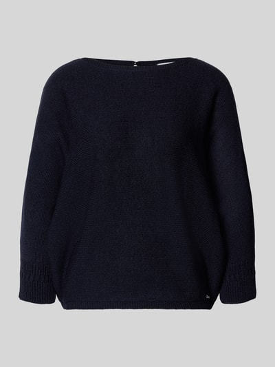 Produktfoto, dunkelblauer Strickpullover mit 3/4-Arm von More & More, Relaxed Fit, Rundhalsausschnitt, grobe Stricktextur, schlichte Form