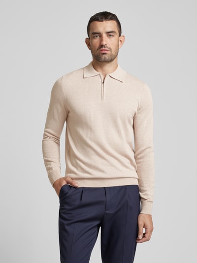 Christian Berg Men Strickpullover mit kurzem Reißverschluss Sand Melange 4