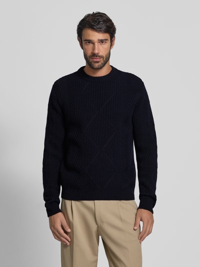 Manuel Ritz Gebreide pullover met kabelpatroon en ronde hals Marineblauw - 4