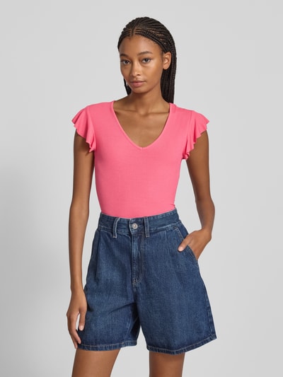 Only Slim Fit T-Shirt in Rippoptik Modell 'BELIA' Pink 4