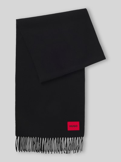 HUGO Schal mit Logo-Patch aus reiner Wolle Modell 'Juster' Black 2