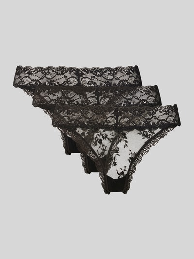 DORINA String van kant, model 'LANA LACE' in een set van 3 stuks Zwart - 1