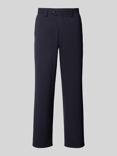 Produktfoto, dunkelblaue Hose mit geradem Schnitt und Gürtelschlaufen, glatte Textur, Loose Fit Anzughose mit Gürtelschlaufen Modell 'LOOSE-LIAM' von Selected Homme, Herren Anzughose von Selected Homme