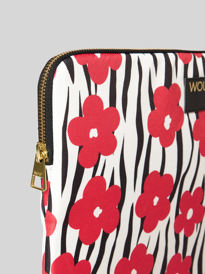 Productfoto, laptoptas met logopatch model 'Wildflower' van WOUF, hoofdvak met ritssluiting, all-over dierenprint, bloemenprint, close-up