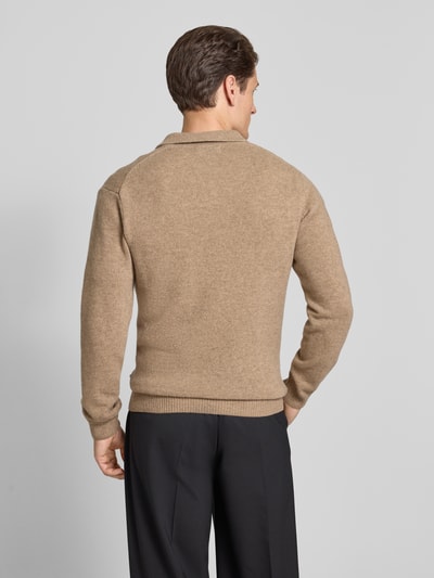 Casual Friday Sweter z dzianiny z mieszanki wełny z kołnierzykiem polo model ‘Karl’ Camel melanż 5