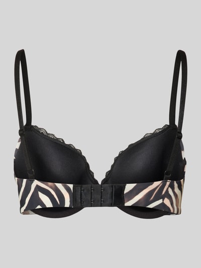 Frauenmodel trägt BH mit Push Up Modell 'Unique' von HUGO, Optik: Unifarben, vorgeformt, gefüttert, Spitzenbesatz, Feinripp, Ganzkörperansicht Rückansicht.