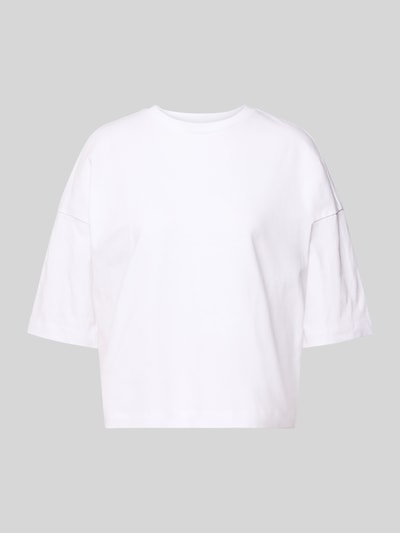 Produktfoto, białe damskie T-Shirt z bawełny, loose fit, model 'Sarenzi' od OPUS, okrągły dekolt, szerokie rękawy, długość tyłu 52 cm