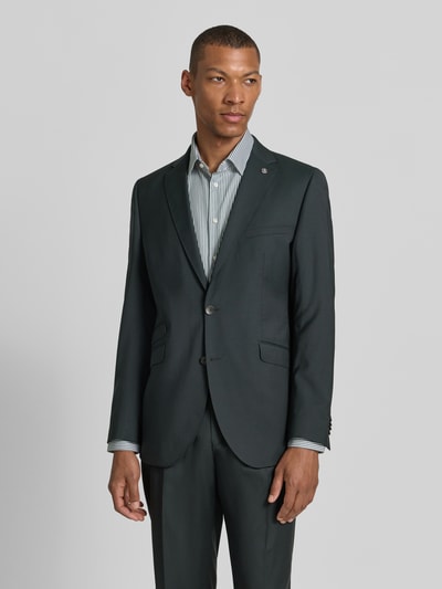 Männermodel trägt Slim Fit 2-knoops colbert model 'Camden' van CG - Club of Gents van zuivere scheerwol met reverskraag en klepzakken, ruglengte 76 cm, schouderbreedte 50 cm, mouwlengte 68 cm, ganzkörperansicht van voren.