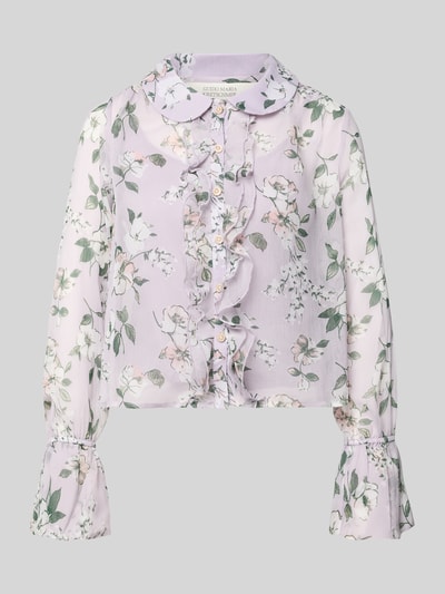 Produktfoto, Regular Fit Bluse aus reiner Viskose Modell 'Kate' von Guido Maria Kretschmer, półprzezroczysty kwiatowy nadruk, ozdobne kamienie, wykładany kołnierz, długość tyłu w rozmiarze 36: 53 cm, długość rękawów w rozmiarze 36: 60 cm