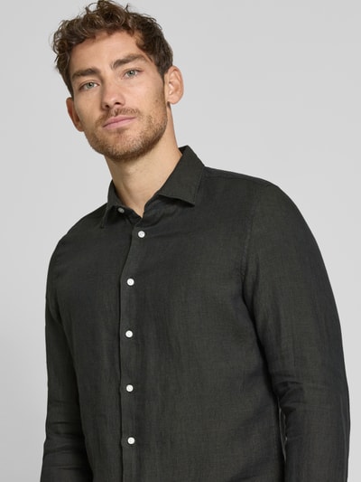 SEIDENSTICKER Slim Fit Business-Hemd aus Leinen mit Kentkragen Oliv 3