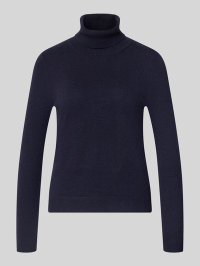 Produktfoto, Regular Fit Rollkragenpullover aus reinem Kaschmir von Christian Berg Woman in donkerblauw met geribde kraag en geribde boorden, regular fit, dames coltrui van kasjmier, langärmlig design, ruglengte maat S: 57 cm, mouwlengte maat S: 63 cm