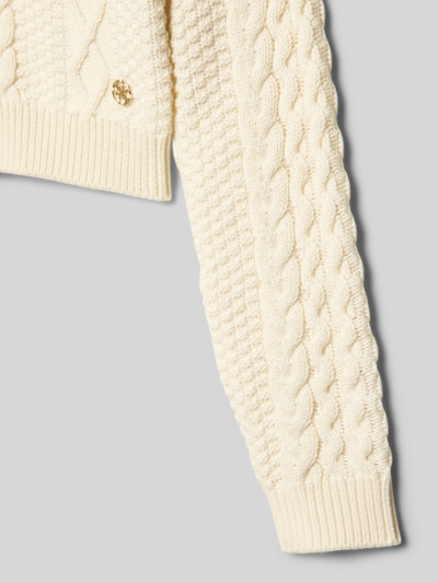 Guess Sweter krótki z dzianiny z detalem z logo Écru 2