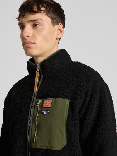 Superdry Fleecejacke mit Stehkragen und Reißverschlusstaschen Black 3