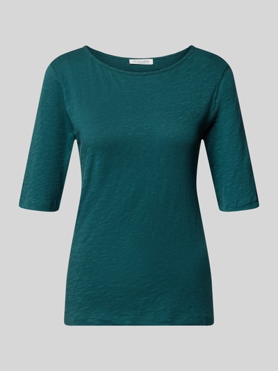 Produktfoto, T-Shirt mit U-Boot-Ausschnitt von Christian Berg Woman, Damen T-Shirt aus Reine Baumwolle, Regular-Fit, meliertes Design, Rückenlänge 58 cm bei Größe S, in sattem Türkis mit dezenter Struktur.