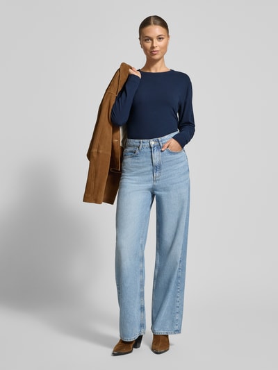 Skiny Shirt met lange mouwen en geribde ronde hals Donkerblauw - 1