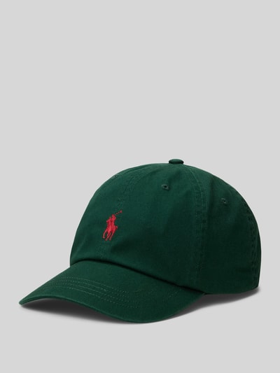 Productfoto, Basecap uit pure katoen van Polo Ralph Lauren, effen groen, rood logo detail, geborduurde luchtgaatjes, verstelbare sluiting