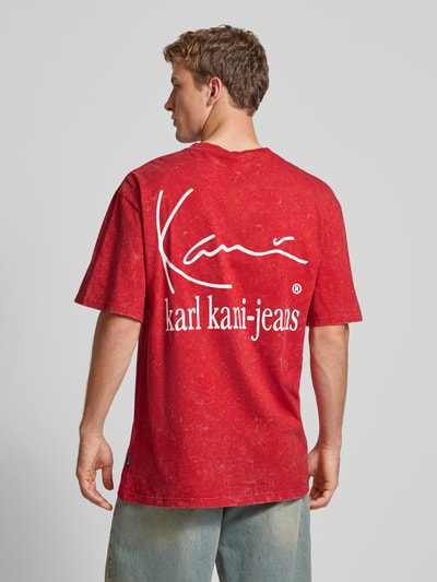 KARL KANI T-shirt met labelstitching, model 'Tiny' Rood - 5