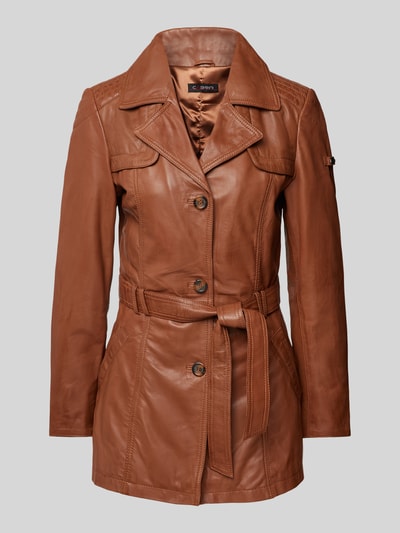 Cabrini Lederjacke mit Bindegürtel Cognac 2