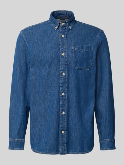 Produktfoto, Regular Fit Jeanshemd mit Brusttasche Modell 'BROOK' von JACK & JONES, reine Baumwolle, blaue Farbe, sichtbare Struktur, Button-Down-Kragen