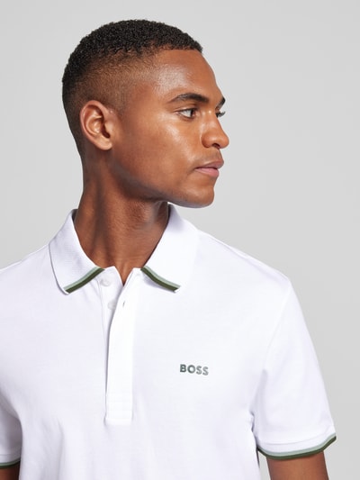 BOSS Green Regular fit poloshirt met labelprint, model 'Paddy Lux Heritage' Wit - 3