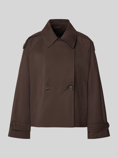 OPUS Loose fit trenchcoat van lyocellmix model 'Haweni' Donkerbruin - 1