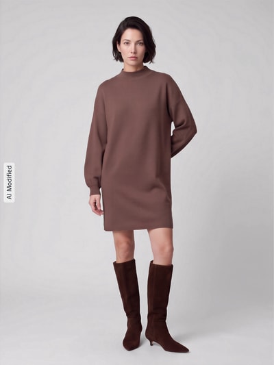 VERO MODA relaxed fit tricotjurk van viscosemix model 'NANCY' Middenbruin - 1