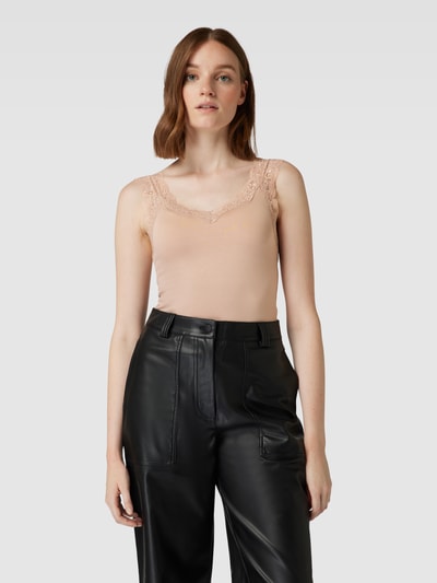 Pieces Top met bandjes van viscosemix met kant, model 'BARBERA' Taupe - 4