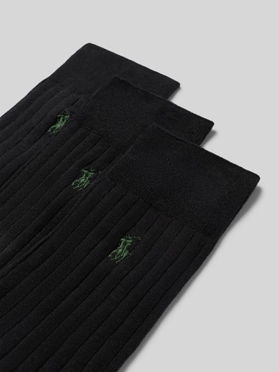 Produktfoto, Socken aus Baumwoll-Mix im 3er-Pack von Polo Ralph Lauren, schwarze Rippenstruktur, grünes Logo, Kontext Herren Socken von Polo Ralph Lauren Underwear