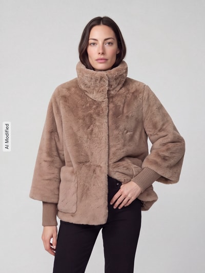 s.Oliver BLACK LABEL Imitatiebontjack met hoge opstaande kraag Cognac - 4