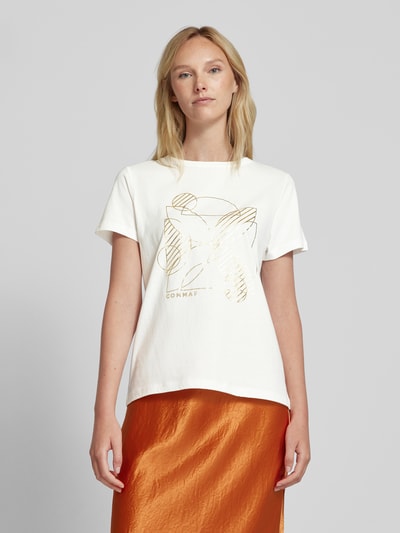 comma T-Shirt mit Motiv- und Label-Print Offwhite 4