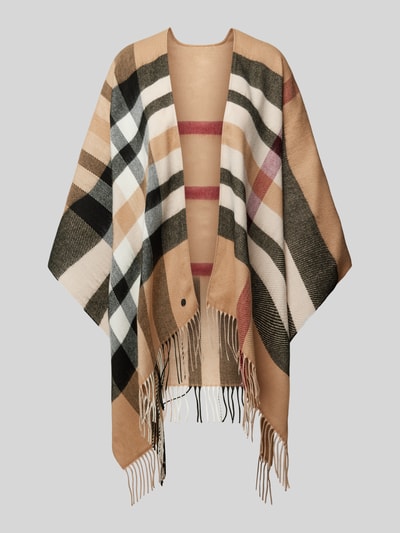 Fraas Poncho met franjes Beige gemêleerd - 1