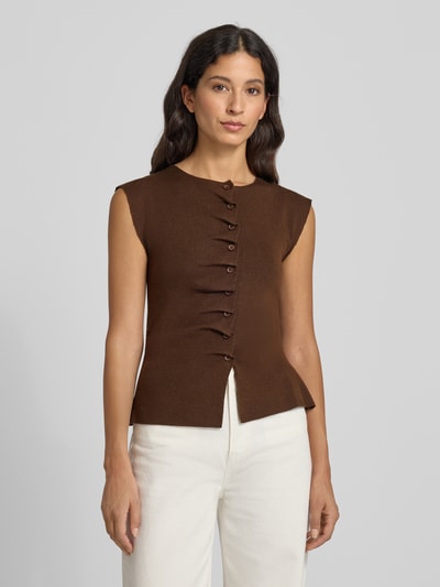 SUNCOO PARIS Gebreid shirt met ruches, model 'PAGNI' Donkerbruin - 4