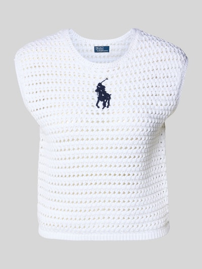 Produktfoto, Regular Fit Pullunder aus reiner Baumwolle von Polo Ralph Lauren, kolor jednolity, krój regular fit, strukturalny wzór, logo, dekolt okrągły, dzianina, materiał: czysta bawełna