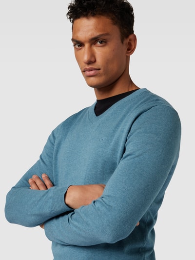 Tom Tailor Gebreide pullover met labelstitching Rookblauw - 3