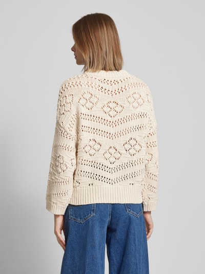 Pieces Flatteuze gebreide pullover met ajourpatroon, model 'PCNIANA' Beige - 5