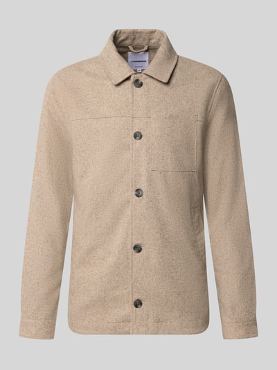 Produktfoto, Regular Fit Jacke mit Woll-Anteil von Lindbergh, elastyczna mieszanka materiałów z dodatkiem wełny, wykładany kołnierz, kieszeń na piersi, listwa guzikowa, długość tyłu w rozmiarze M: 72 cm, kolor beżowy, faktura melanżowa, powierzchnia gładka